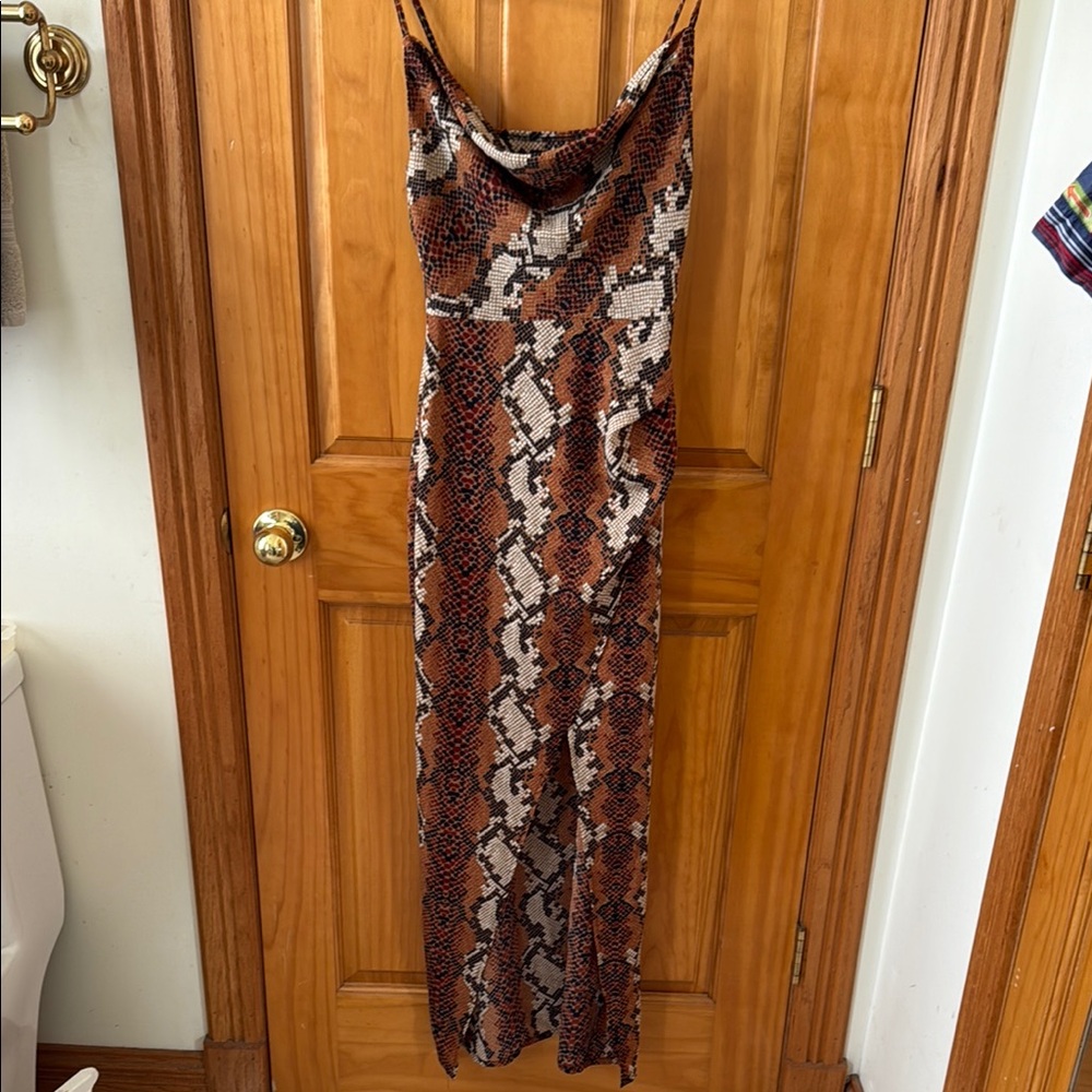 Nasty Gal Brown and Black Cowl Neck Slip Maxi Dress